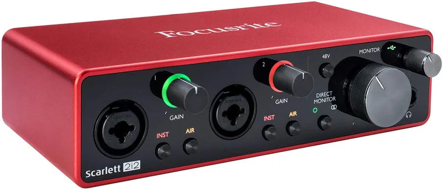 Focusrite Scarlett 2i2 USB Audio Interface, Mackie CR3-X MR DJ Double 1/4" Cable