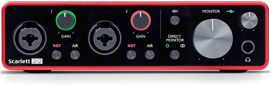 Focusrite Scarlett 2i2 USB Audio Interface, Mackie CR3-X MR DJ Double 1/4" Cable