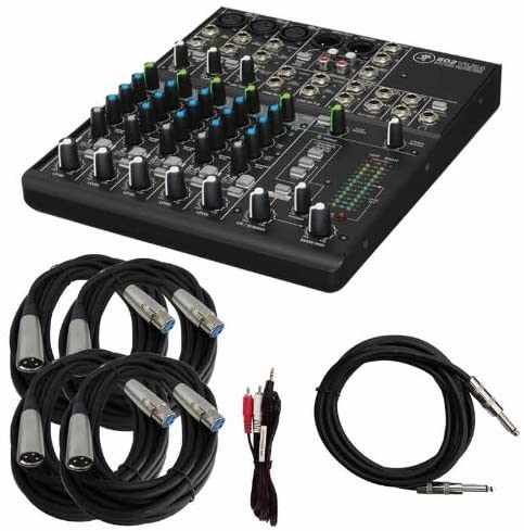 Mackie 802VLZ4 8 Channel Ultra-Compact Analog Mixer with MR DJ Cables Bundle