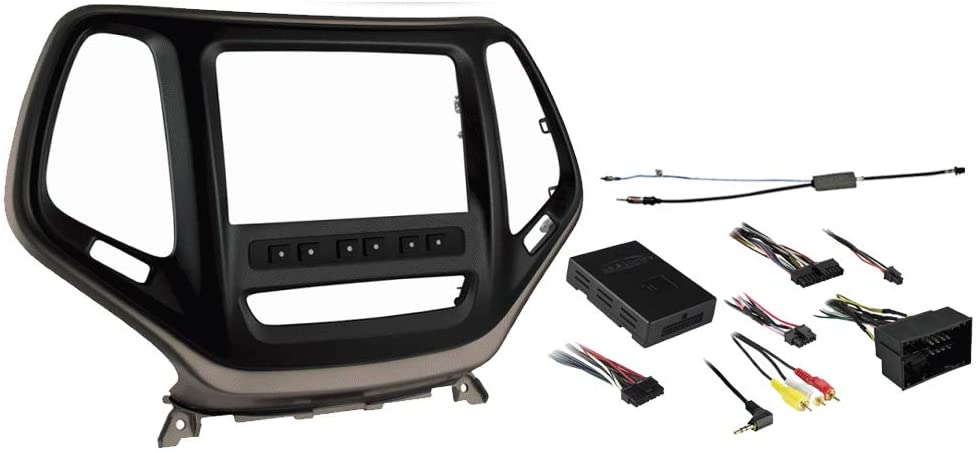 Metra 99-6526BZ & 40-EU50 Compatible with Jeep Cherokee 2014 2015 2016 2017 2018 Double DIN Stereo Harness Radio Install Dash Kit Bronze & antenna Adapter