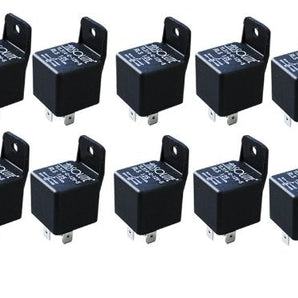  Absolute USA automotive relay, 12V DC, 30/40 AMP SPDT, black 5-pin relay with mounting option.