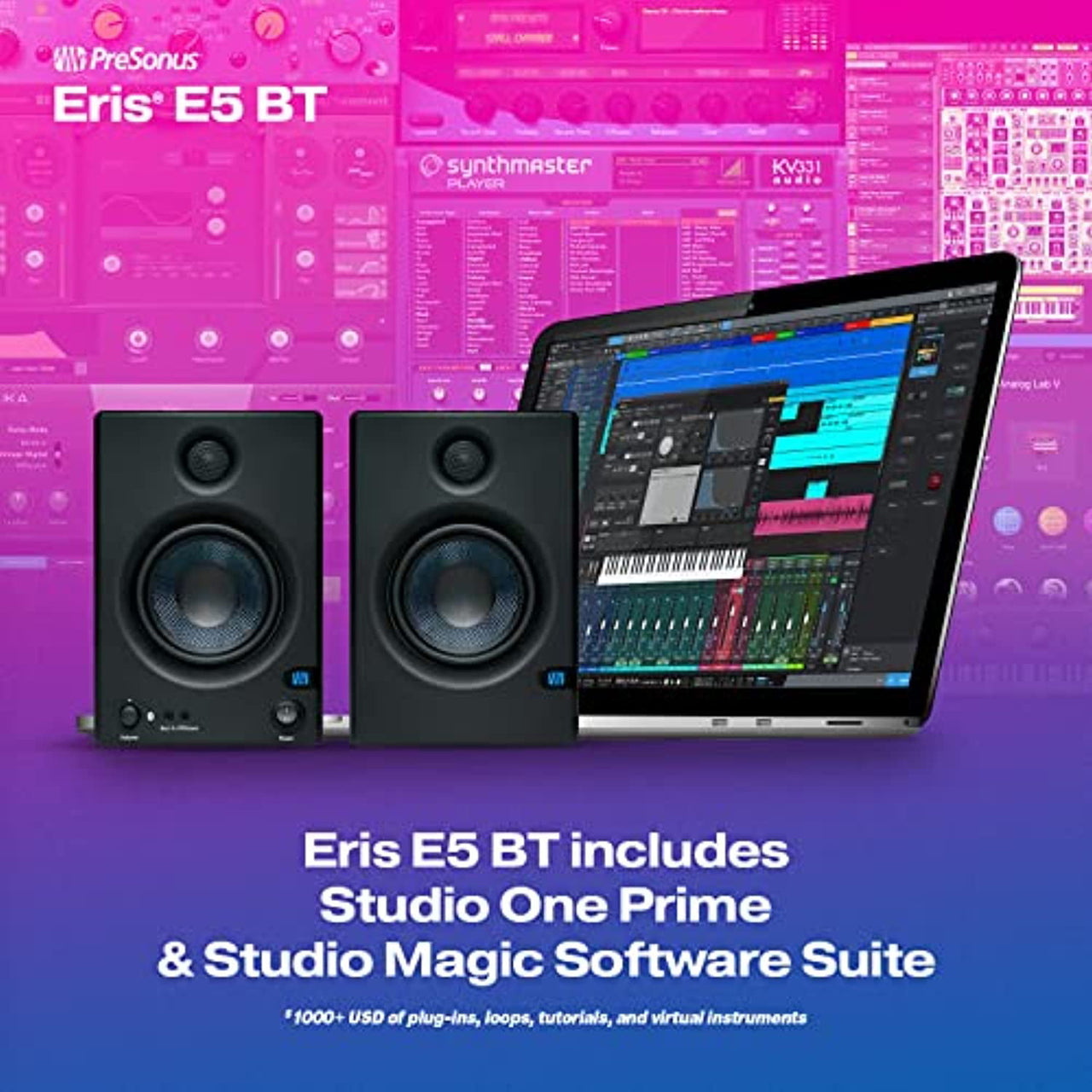 Pair Presonus Eris E5 BT 5" Powered Studio Monitors Speakers w/ Bluetooth
