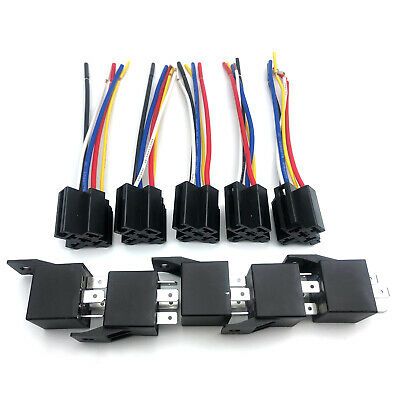 5 Absolute USA 12V 30/40 Amp SPDT Automotive Marine Bosch / Tyco Style 5 Pin Relay with Wires & Harness Socket