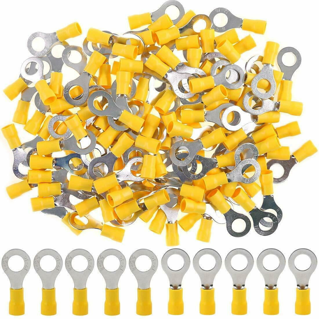 100Pcs 12-10AWG Insulated Ring Terminals Electrical Wire Crimp Connectors Yellow