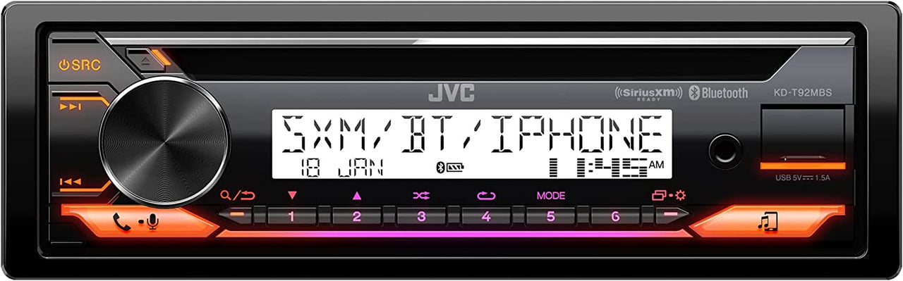 JVC KD-T92MBS Marine Rated Car Stereo with Bluetooth, Front USB, AUX, Amazon Alexa, SirusXM Radio Ready, Hi-Power Amplifier, High Contrast Screen