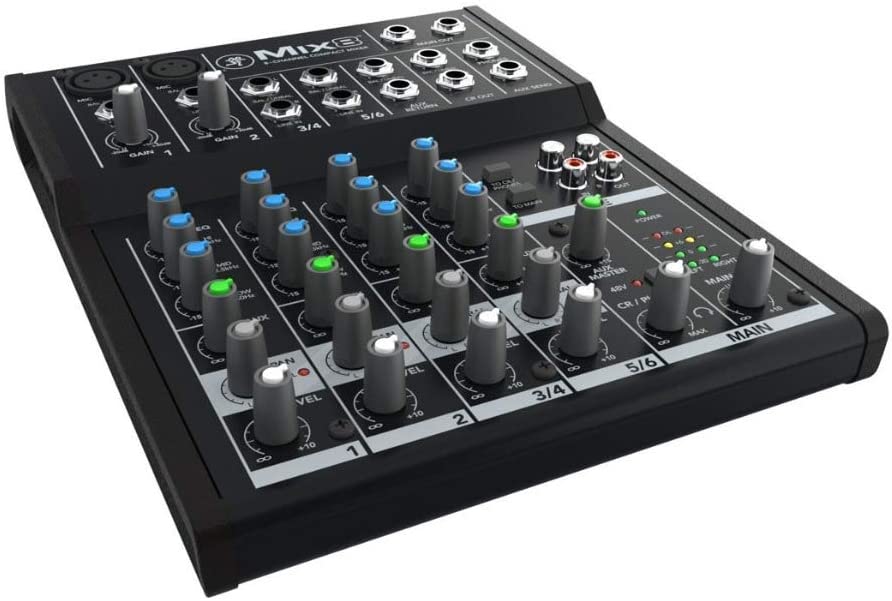 Mackie Mix8 8-Channel Compact Mixer Bundle with MR DJ Headphones, Two 1/4" TRS Cables &  XLR Cables