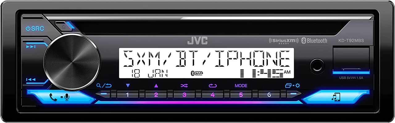 JVC KD-T92MBS Marine Rated Car Stereo with Bluetooth, Front USB, AUX, Amazon Alexa, SirusXM Radio Ready, Hi-Power Amplifier, High Contrast Screen