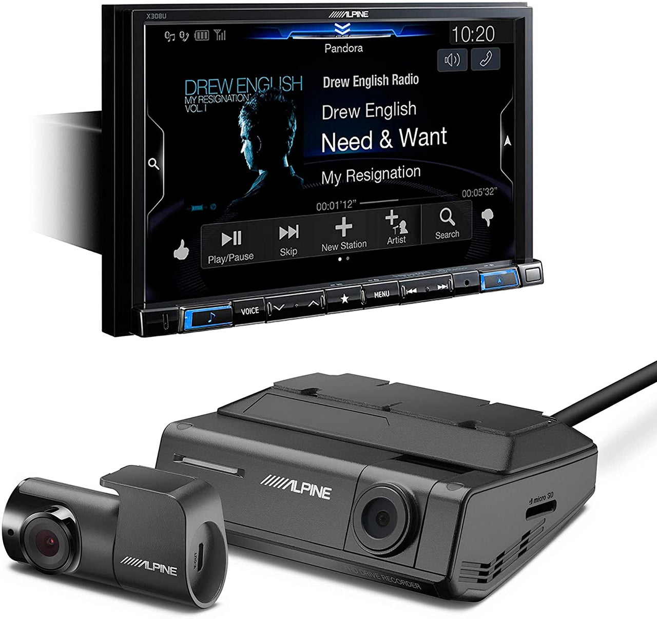 Alpine X308U Digital Media Navigation Receiver DVR-C320R Windshield Mount Dashcam