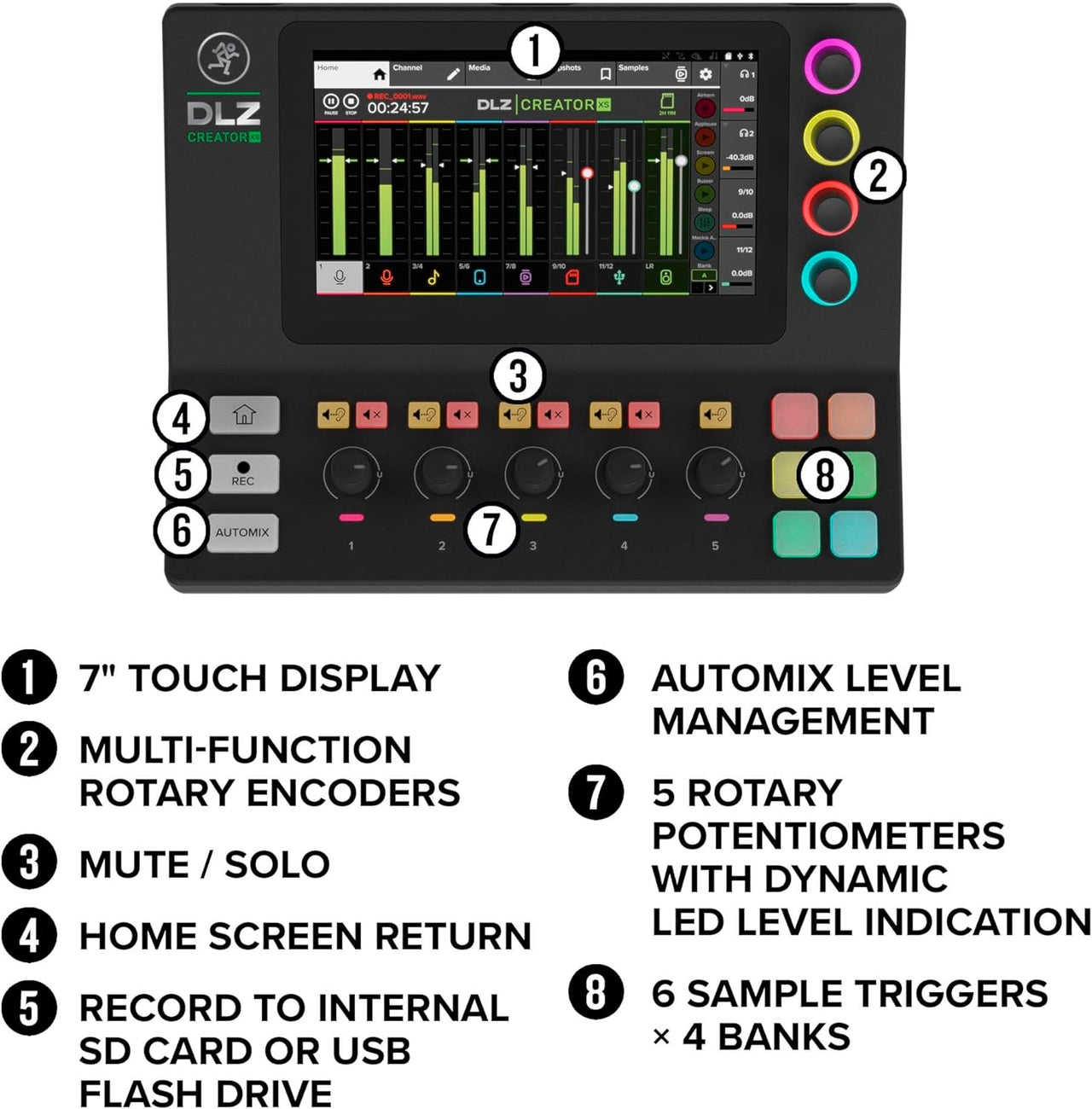 Mackie DLZ Creator XS Adaptive Digital Mixer for Podcasting, Streaming and YouTube with User Modes, Mix Agent Technology, Auto Mix, Onyx80 Mic Preamps