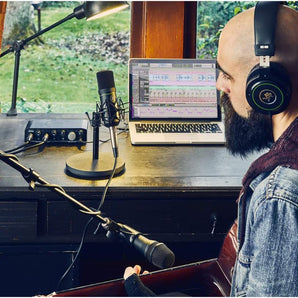 Mackie Producer Bundle with Onyx Producer interface, EM89D dynamic mic, EM91C condenser mic and MC-100 headphones.