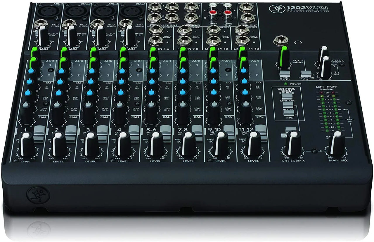 Mackie 1202VLZ4 12-channel Mixer with Ultra-wide 60dB gain range and Onyx Mic Preamps