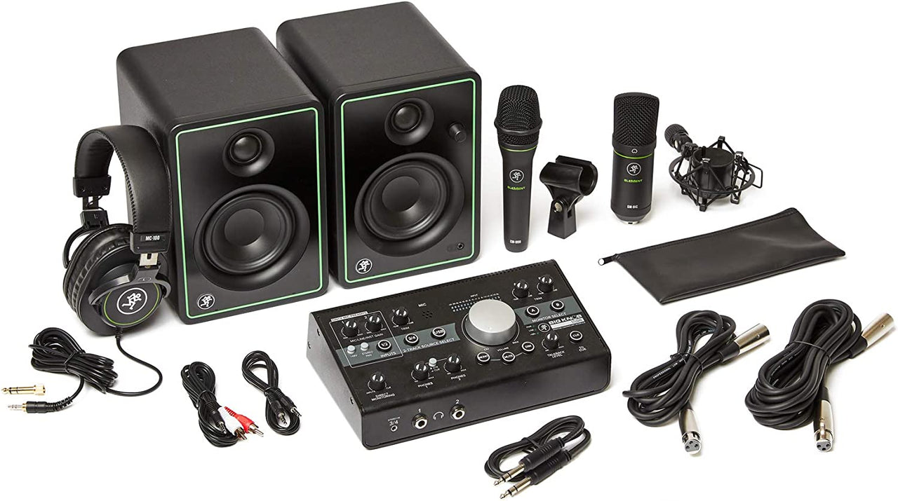 Mackie Studio Bundle with CR3-X monitors, Big Knob Studio Monitor Controller/Interface, EM89D Dynamic Microphone, EM91C Condenser Microphone and MC-100 Headphones