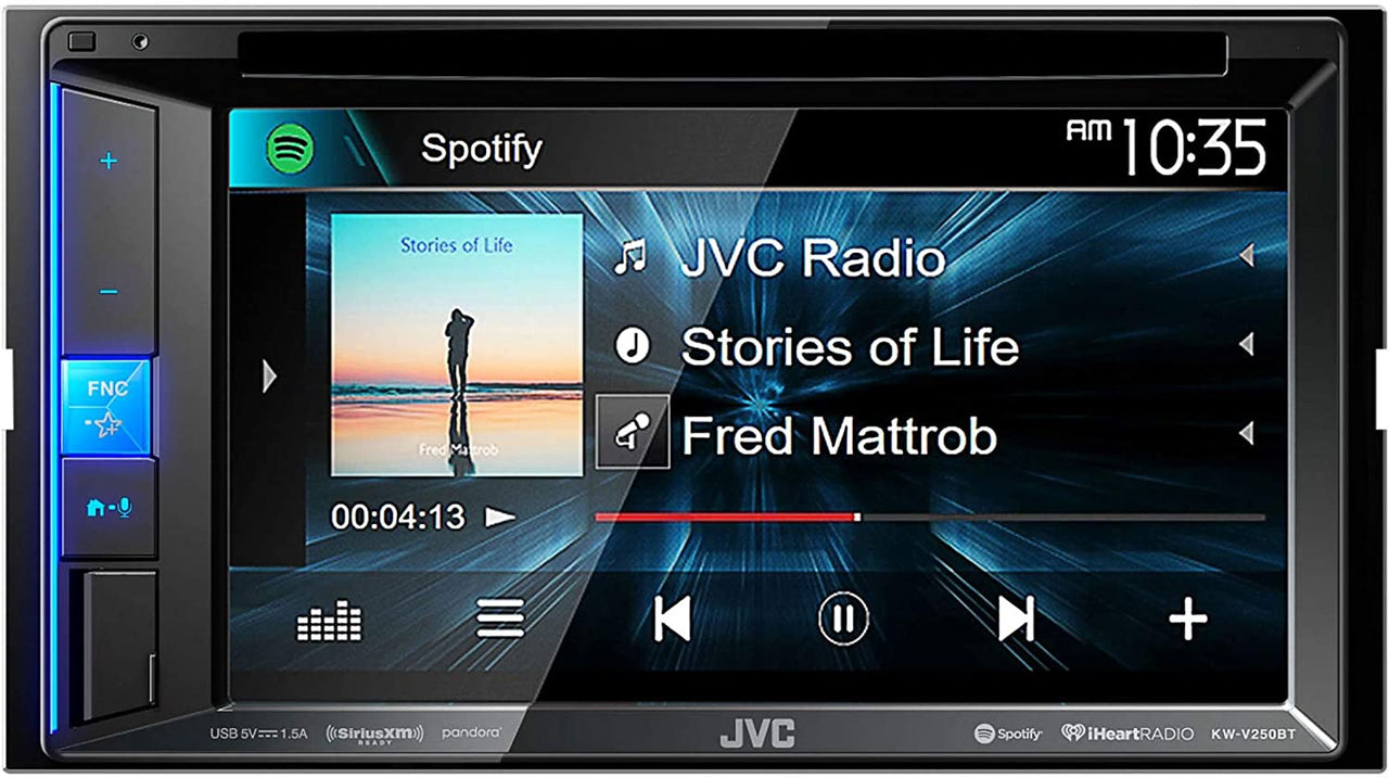 JVC KW-V250BT Car DVD CD Receiver 6.2" Monitor w/Bluetooth/13-Band EQ + Absolute CAM880 Backup Camera