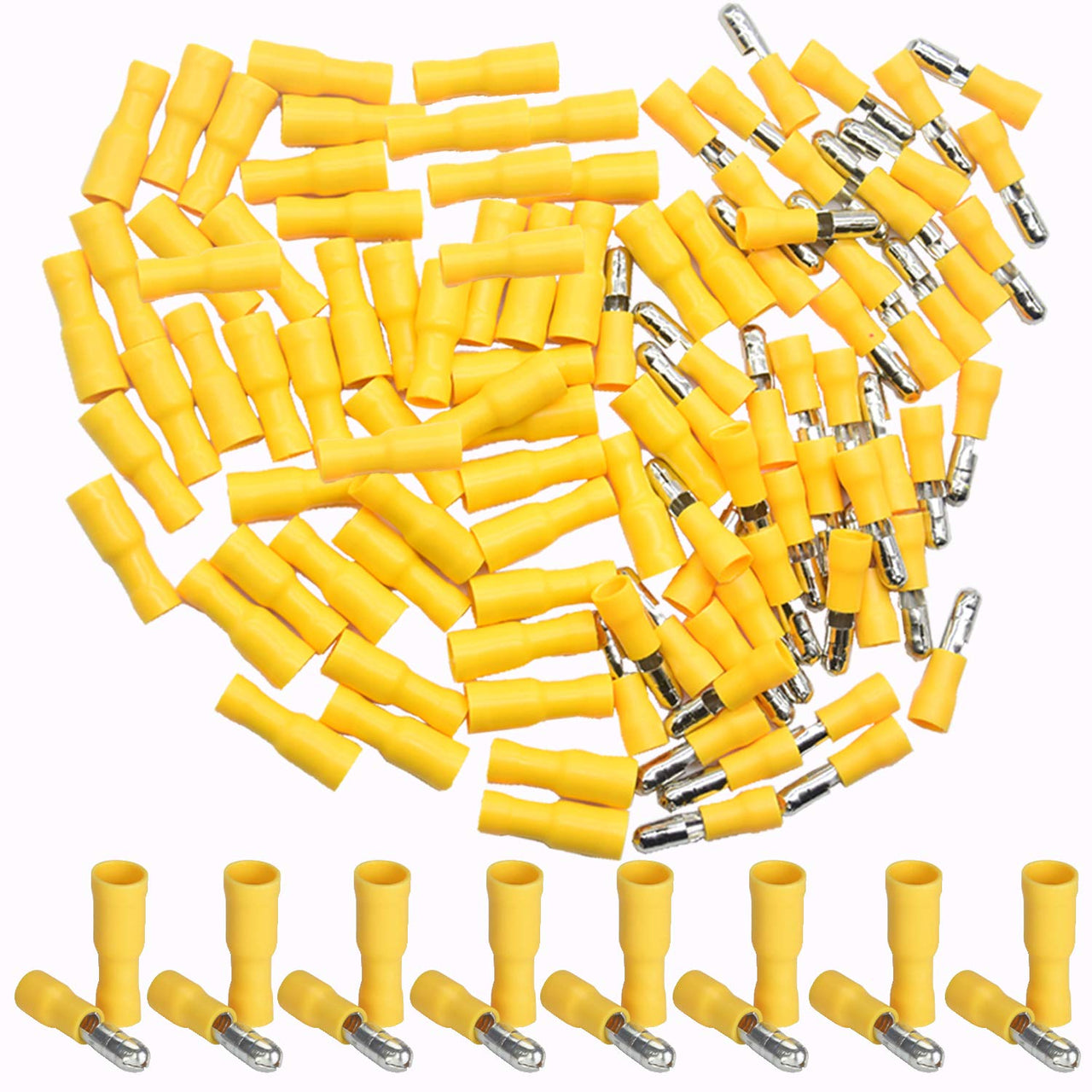 XP Audio 100Pcs 12-10 AWG of Yellow Insulated Female Male Bullet Connector Quick Splice Wire Terminals Wire Crimp Connectors