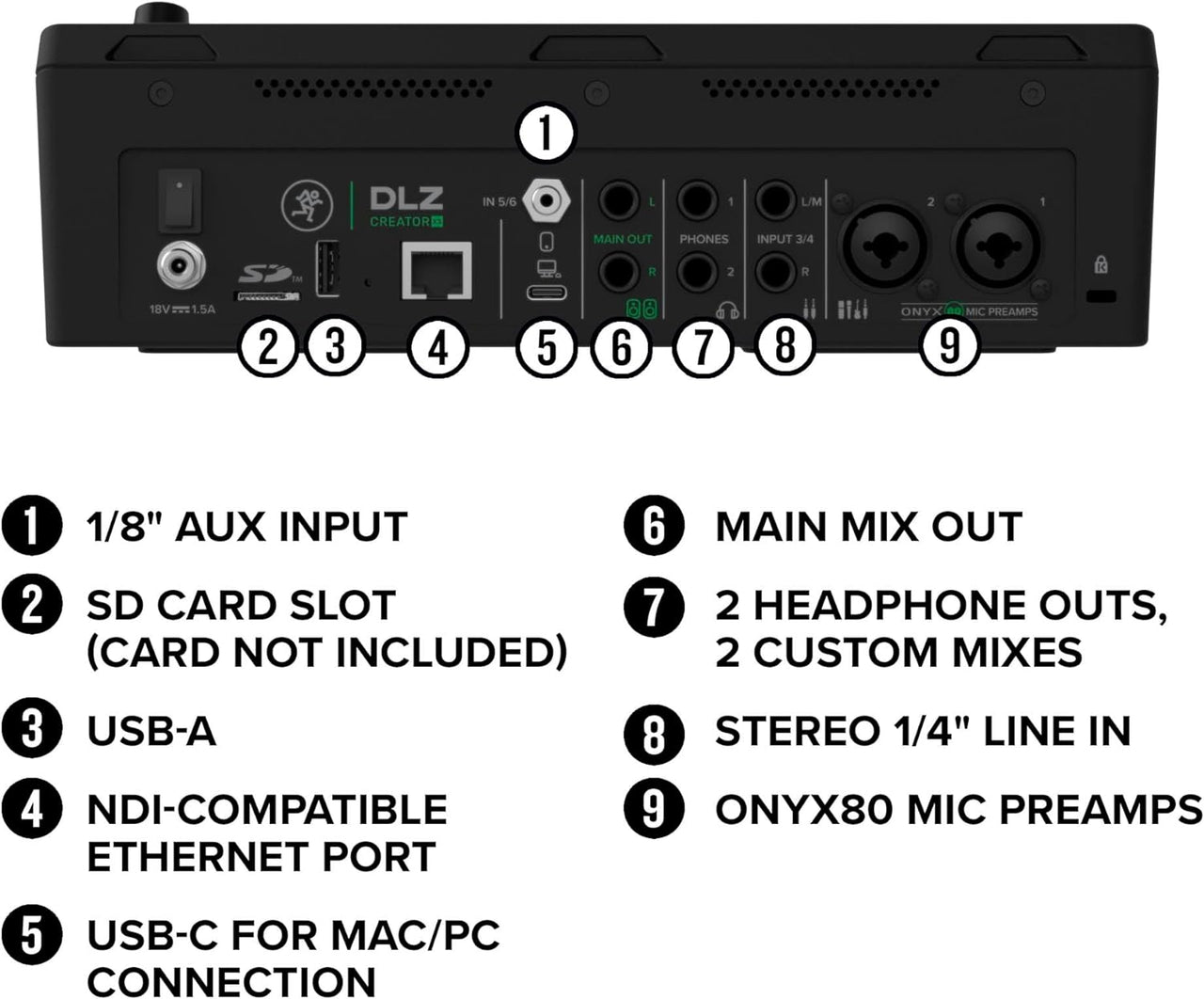 Mackie DLZ Creator Adaptive Digital Mixer for Podcasting, Streaming and YouTube with User Modes & Professional Over-Ear Monitoring Headphones,Black
