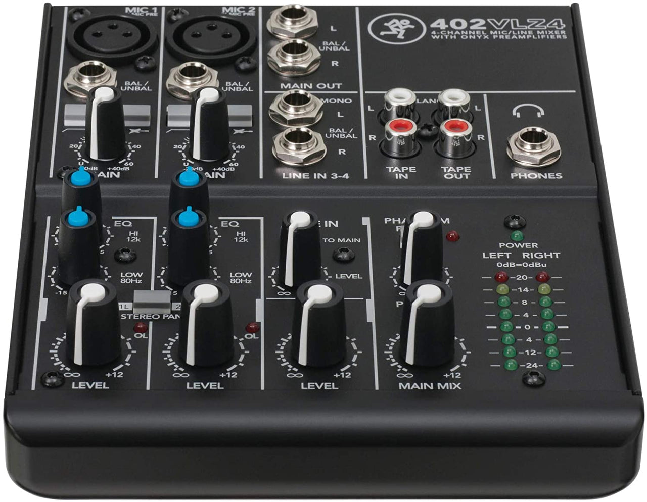 Mackie 402VLZ4, 4-channel Ultra Compact Mixer with High-Quality Onyx Preamps with MR DJ Headphones, 1/4" TRS Cables, & XLR Cable Bundle