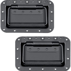 Absolute USA Set of 2 Spring Loaded Speaker Cabinet Handles - 5.5" x 3.9" Recessed Black Metal Plate with Rubberized Grip & Powerful Spring (1 Pair)