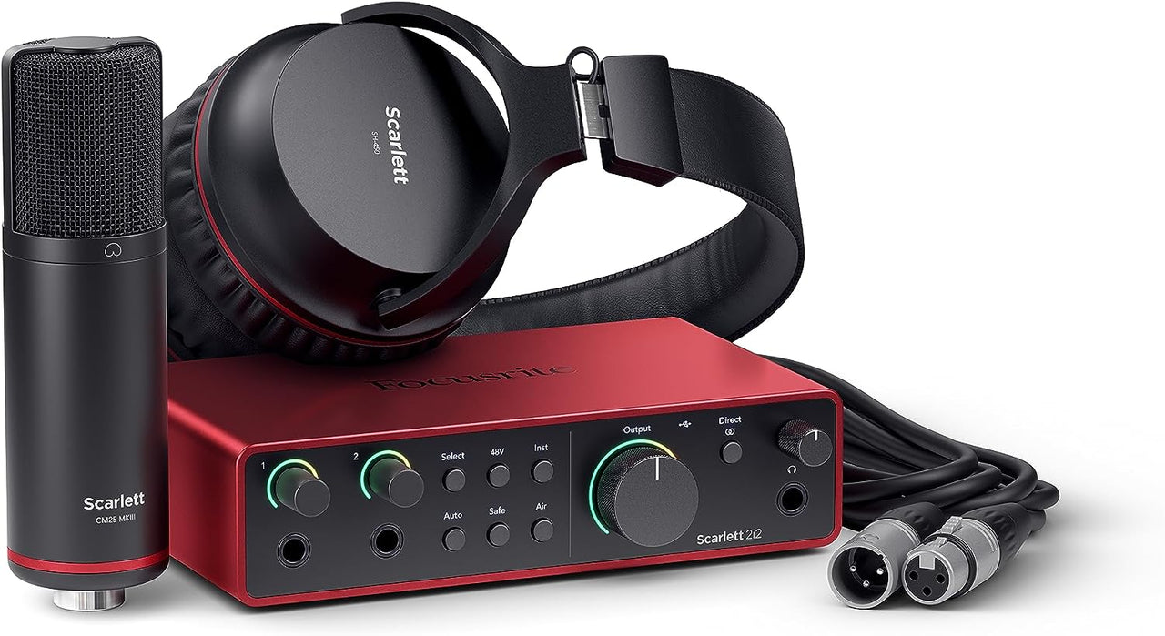 Focusrite Scarlett 2i2 Studio 4th Gen USB Audio Interface Bundle for the Songwriter with Condenser Microphone and Headphones for Recording, Streaming, and Podcasting