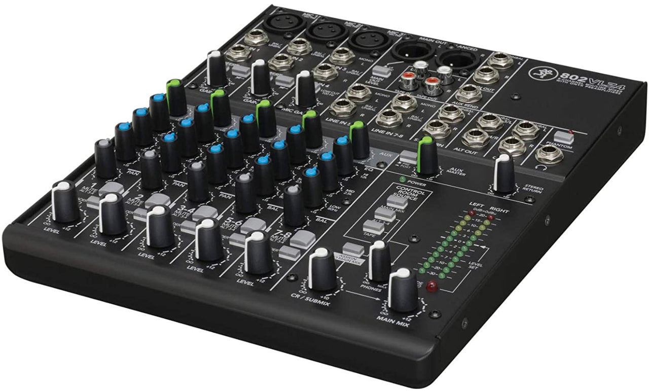 Mackie 802VLZ4, 8-channel Ultra Compact Mixer with High-Quality Onyx Preamps with MR DJ Certified Closed-Back Studio Monitor Headphones, 1/4" TRS 12' Cables, & XLR 12' Cables