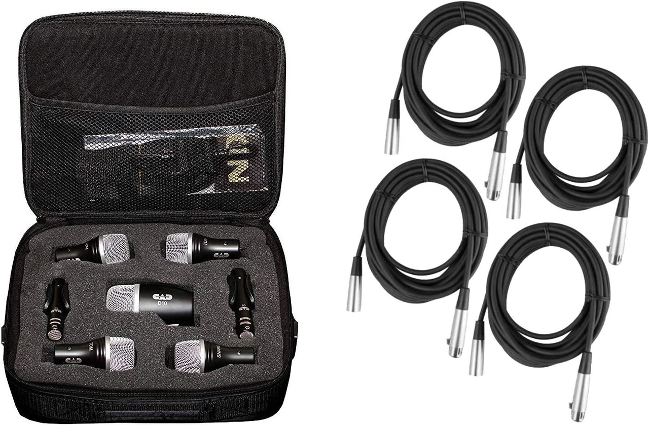 Cad Audio Stage7 Premium 7-Piece Drum Instrument Mic Pack with Vinyl Carrying Case + 7 On Stage Microphones Cables, 20 Feet