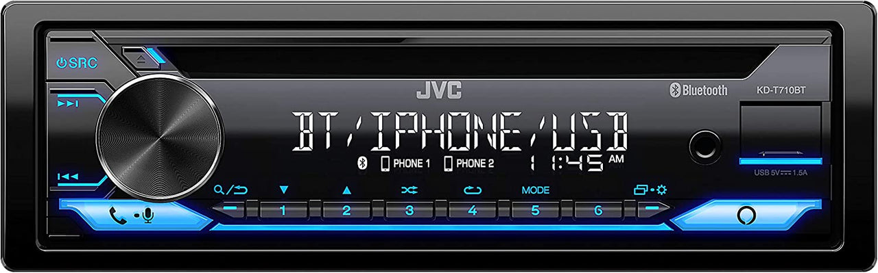 JVC KD-T710BT Single Din Bluetooth CD, MP3, USB, AUX Input AM/FM Radio High Power