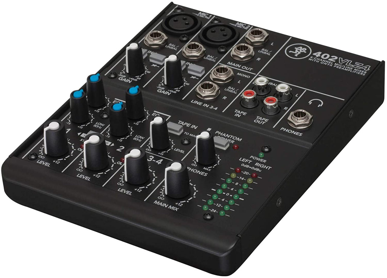 Mackie 402VLZ4, 4-channel Ultra Compact Mixer with High-Quality Onyx Preamps with MR DJ Headphones, 1/4" TRS Cables, & XLR Cable Bundle