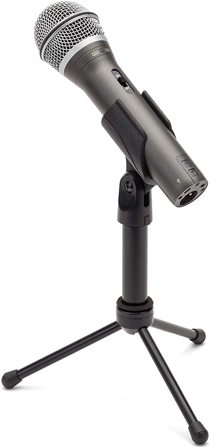 Samson Technologies Q2U USB/XLR Dynamic Microphone Recording and Podcasting Pack (Includes Mic Clip, Desktop Stand, Windscreen and Cables), silver