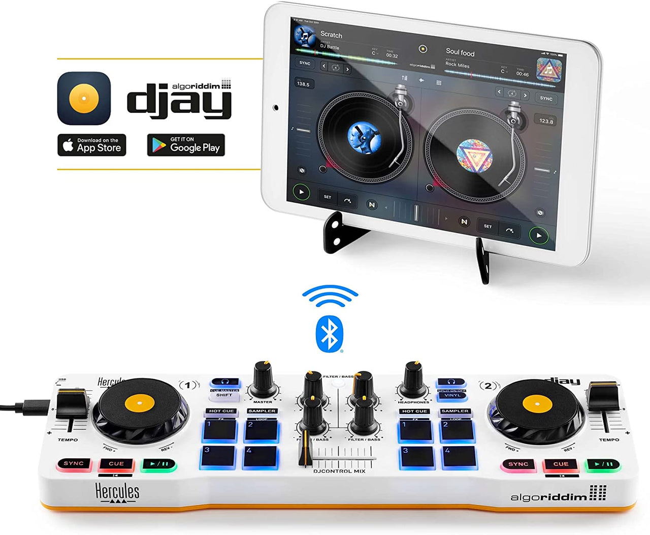Hercules DJControl Mix Bluetooth Wireless DJ Controller Bundle with Headphone
