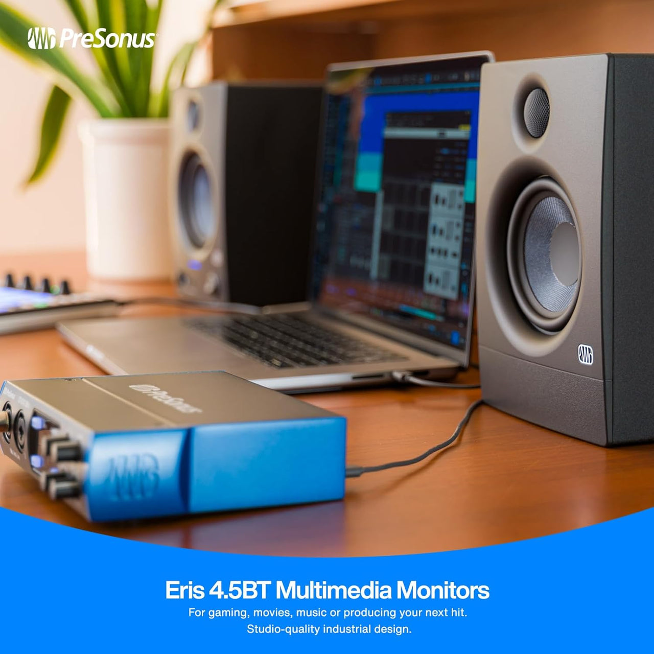 PreSonus Eris 4.5BT Bluetooth Studio Monitors, Pair — 4.5" Powered, Active Monitor Speakers for Near Field Music Production, Audio Mixing & Recording