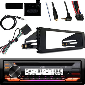 JVC Marine Radio Bluetooth Bundle with Dash Kit Handle Bar Control Antenna For 1998-13 Harley Davidson Motorcycle Touring Flht Flhx Flhtc