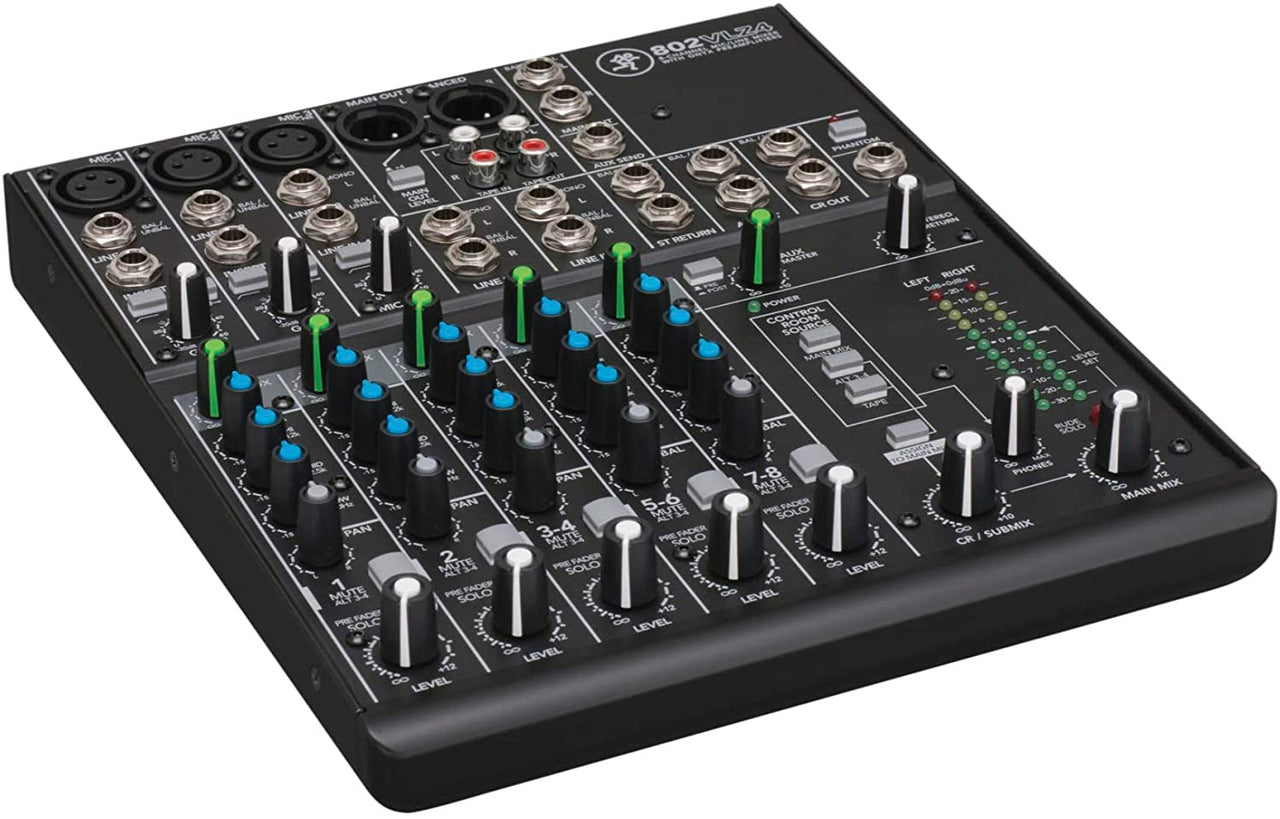 Mackie 802VLZ4, 8-channel Ultra Compact Mixer with High-Quality Onyx Preamps with MR DJ Certified Closed-Back Studio Monitor Headphones, 1/4" TRS 12' Cables, & XLR 12' Cables