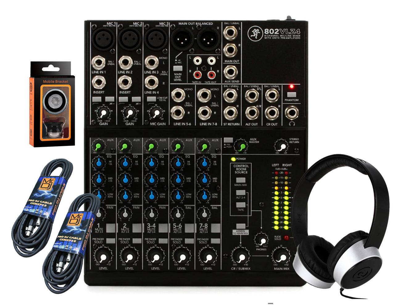 Mackie 802VLZ4 8-channel Analog Mixer + SR450 Headphone with Pair of XLR Cable+free Absolute Phone Holder