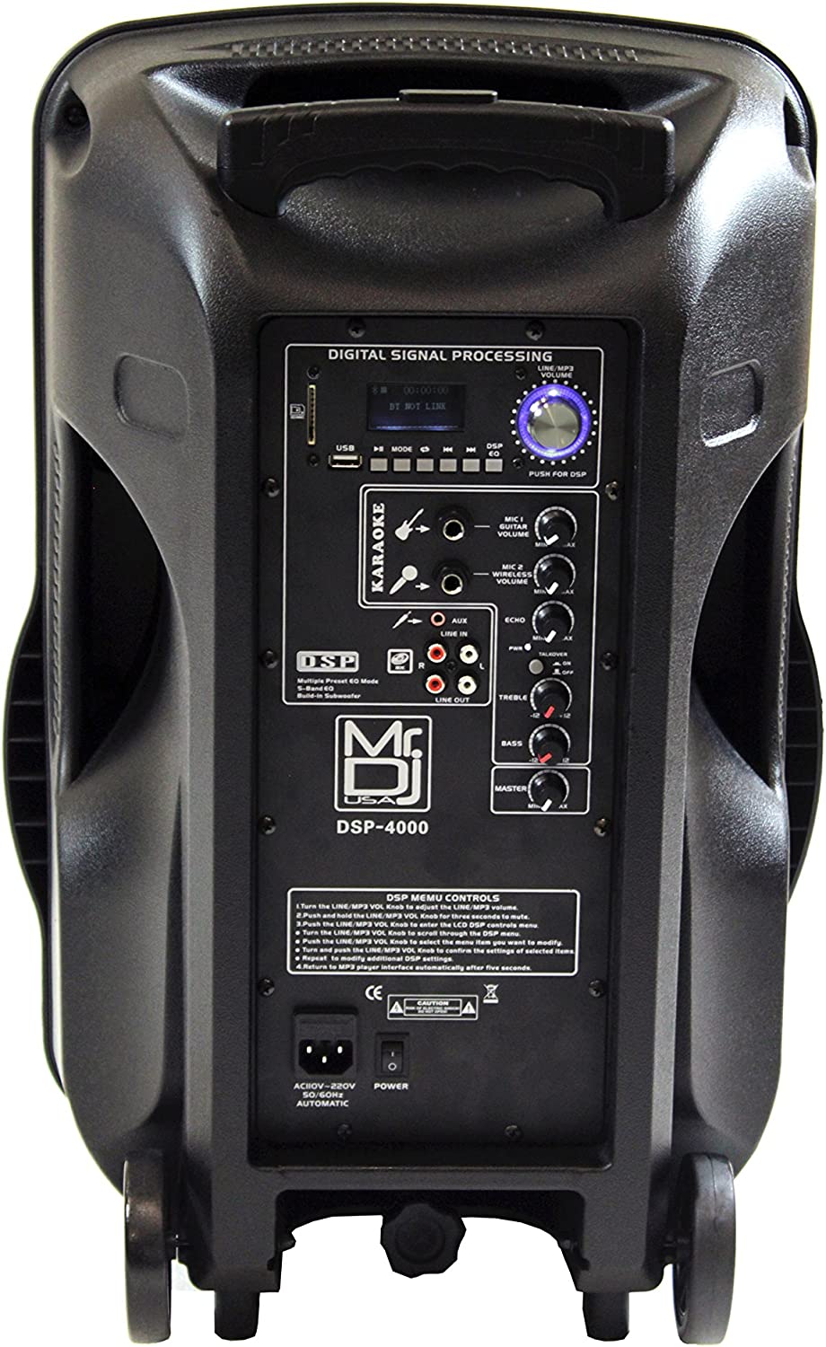 2 Mr. Dj DSP4000  15" 4000W Bluetooth DSP FM Radio USB Portable PA DJ Speaker & Stands Pair