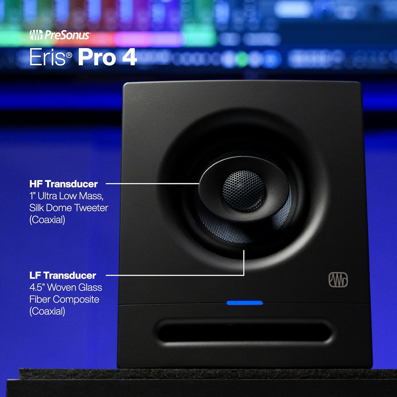 PreSonus Eris Pro 4 Studio Monitor — Bi-Amped, Active, 4.5-inch Coaxial Studio Monitor for Audio Recording & Mixing, Ceiling- & Wall-Mountable