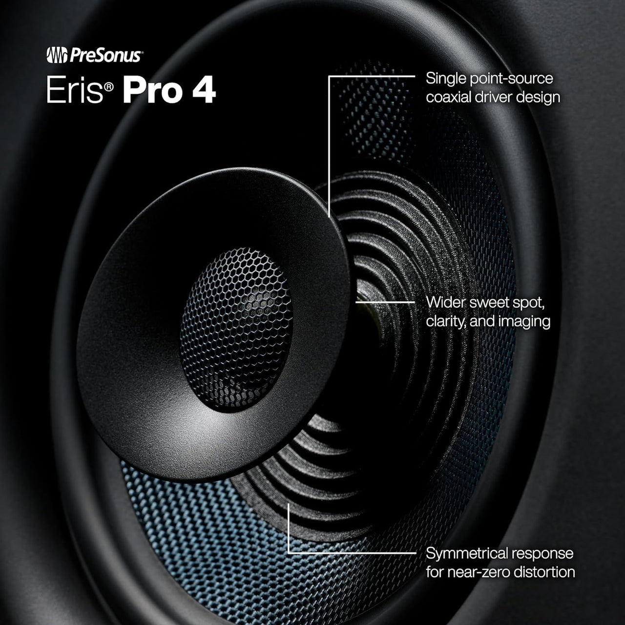 PreSonus Eris Pro 4 Studio Monitor — Bi-Amped, Active, 4.5-inch Coaxial Studio Monitor for Audio Recording & Mixing, Ceiling- & Wall-Mountable