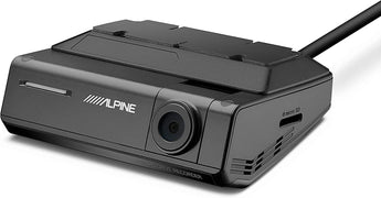  Alpine DVR-C320R WiFi & GPS Enabled Stealth Dash Camera front and side view design.