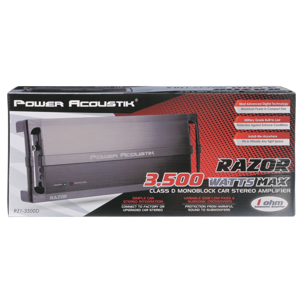 Power Acoustik RZ1-3500D RAZOR Series Monoblock Amplifier + 4 Gauge AMP Kit