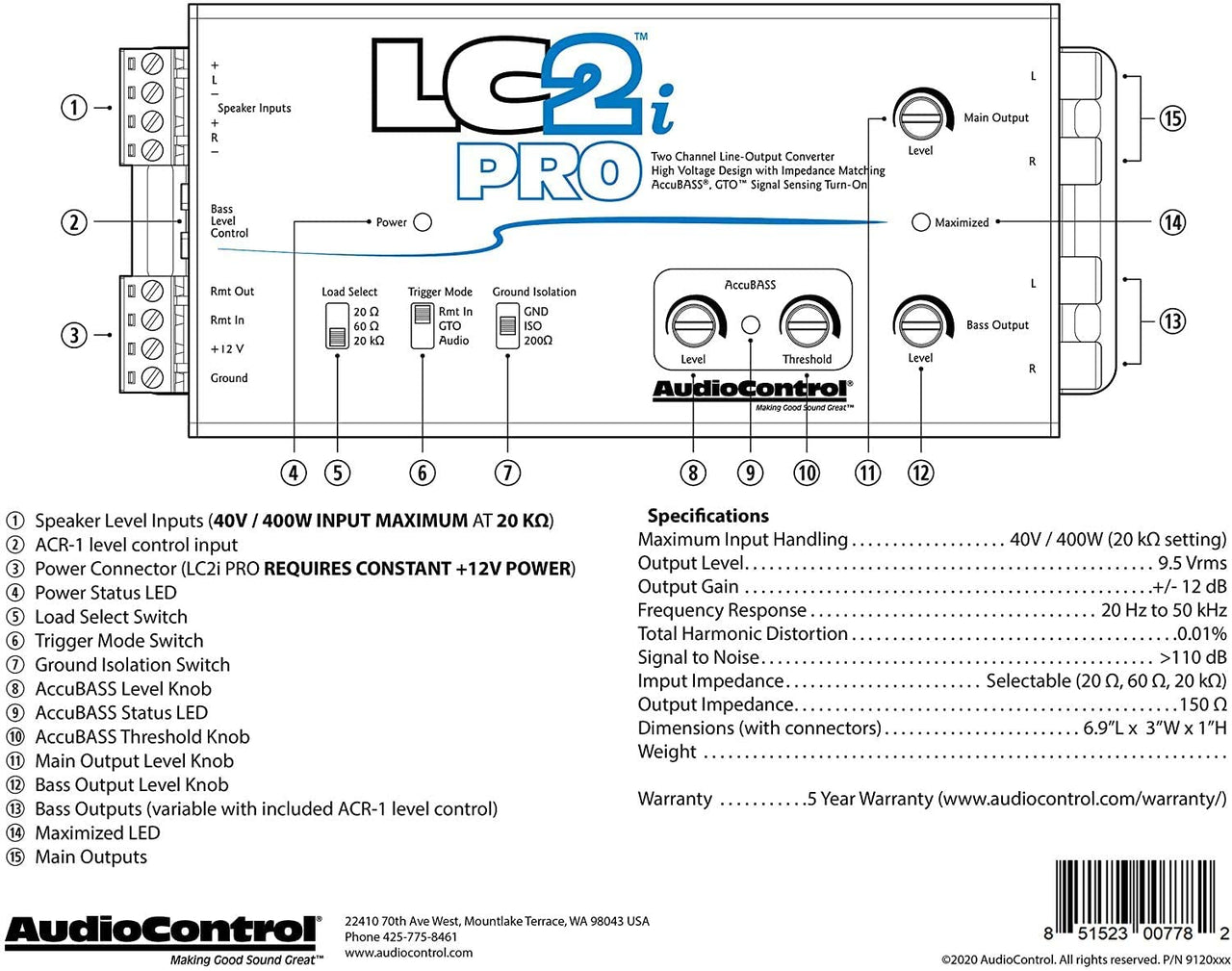 Alpine SXE1726S 6.5" Speakers & AudioControl LC2i PRO 2-Channel Line Output Converter Bundle