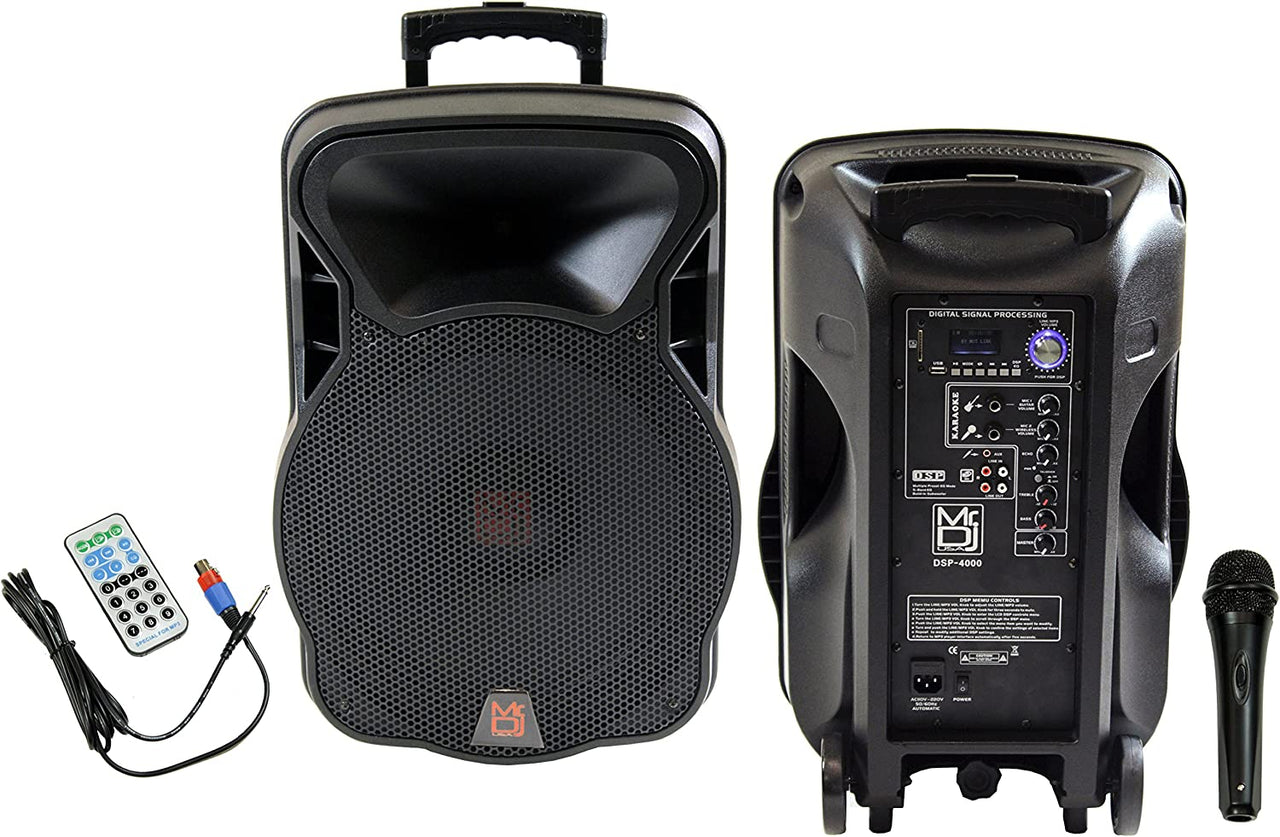 2 Mr. Dj DSP4000 15" 4000W Bluetooth DSP FM Radio USB Portable PA DJ Speaker Microphone