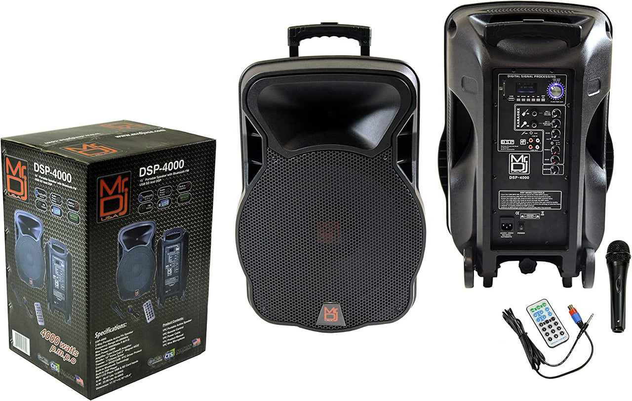 Mr. Dj DSP4000 PA DJ 15" 4000W Bluetooth DSP FM Speaker & Stand