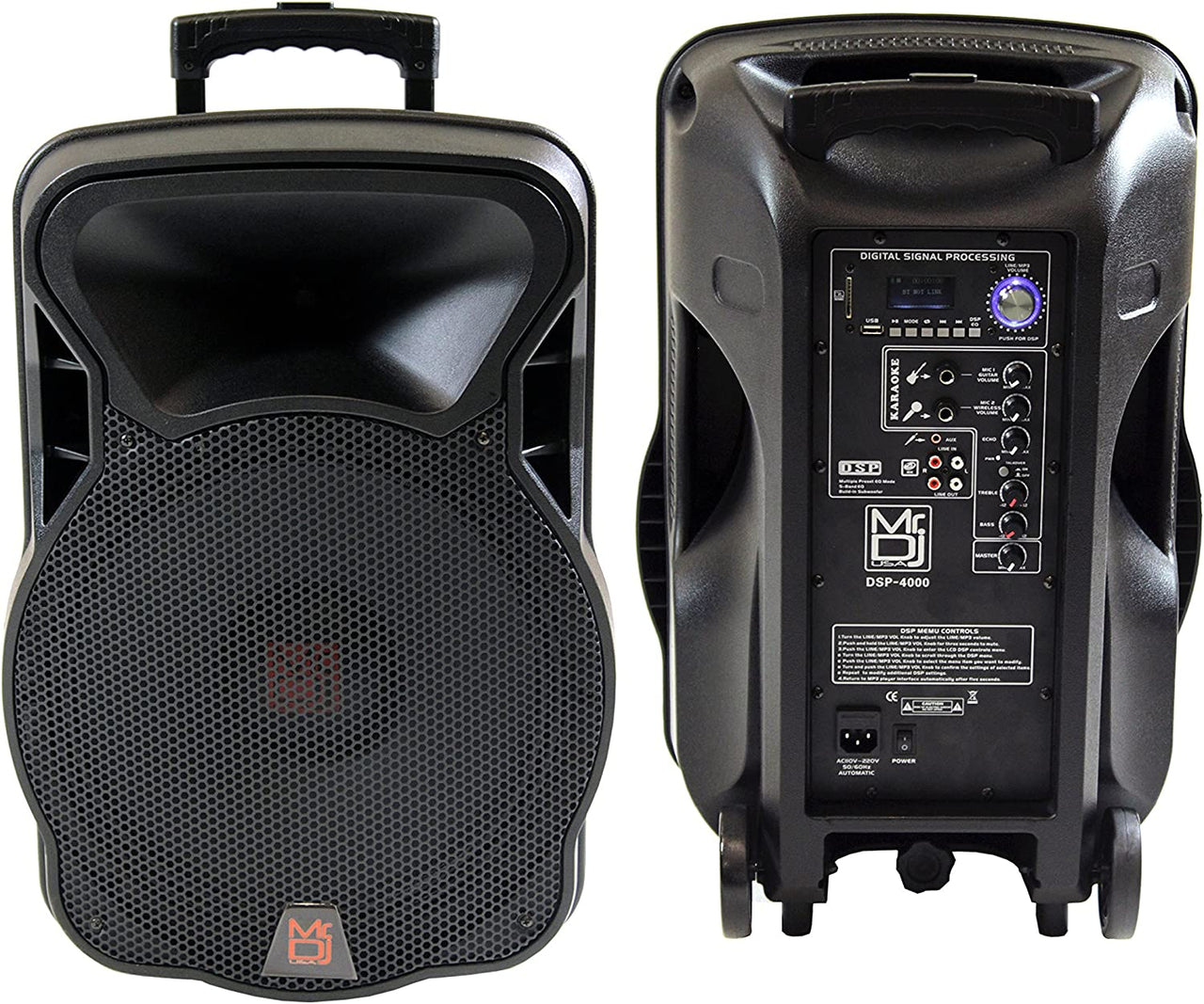 2 Mr. Dj DSP4000 15" 4000W Bluetooth DSP FM Radio USB Portable PA DJ Speaker Microphone