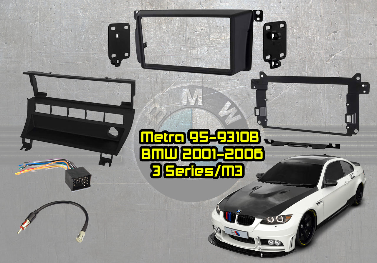 Metra 95-9310B BMW M3 2001-2006 with 5-Switch Panel Vehicle Double DIN Dash Installation Kit with Metra 70-8590 Wiring Harness and Metra 40-VW10 Antenna Adapter