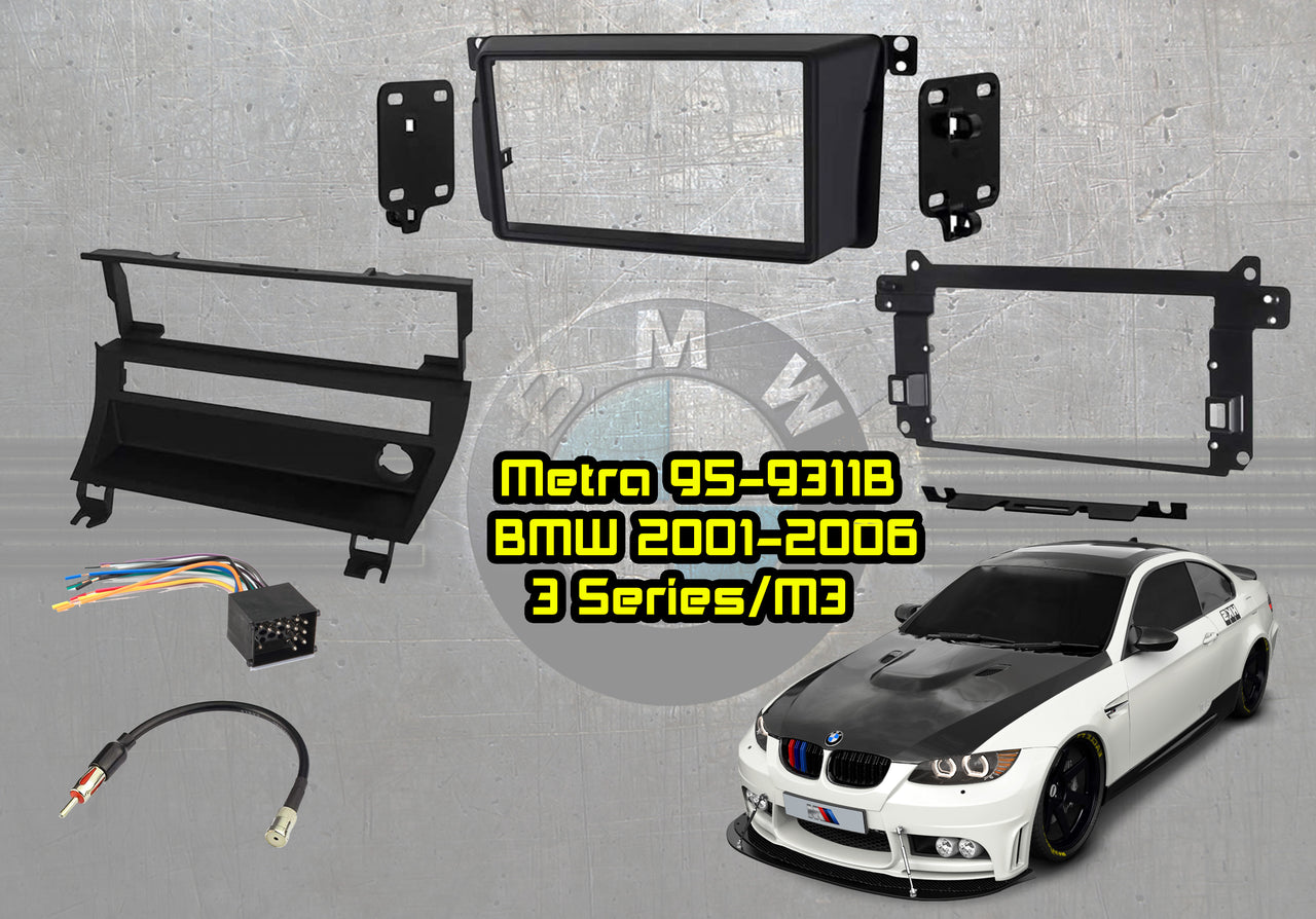 Metra 95-9311B BMW 99-06 3-Series 1-Switch Panel Double DIN Dash Kit, Wiring Harness, Antenna Adapter