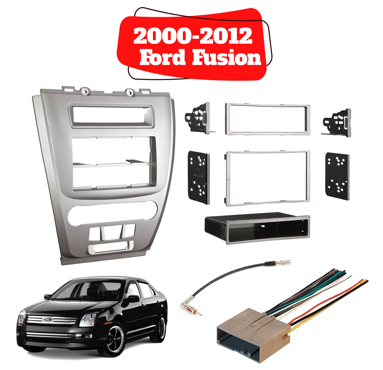 Car Radio Stereo Din 2Din Silver Dash Kit Harness Antenna for 2010-12 Ford Fusion Mercury