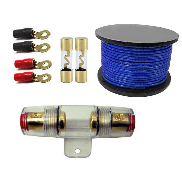 Absolute Inline AGU Fuse Holder + RT4 Ring Terminal + AGU100 Fuses + 4 Gauge Blue Power Cable