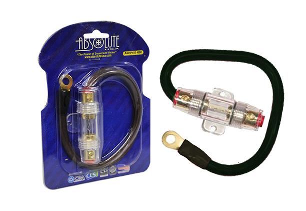 Absolute AGHPKG4BK 4 Gauge Black Power Cable and In-Line Fuse Kit with 60A Fuse and Ring Terminal