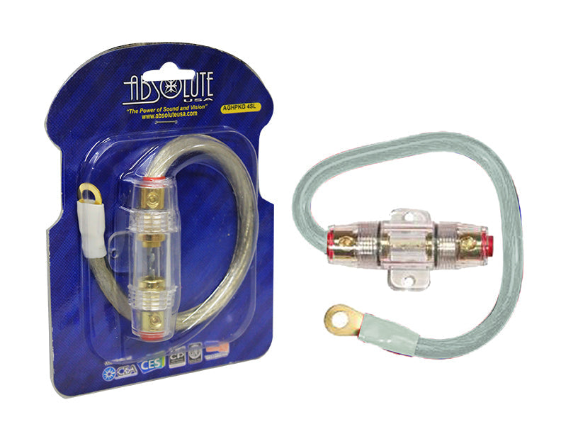 Absolute AGHPKG4SI 4 Gauge Silver Power Cable and In-Line Fuse Kit with 60A Fuse and Ring Terminal