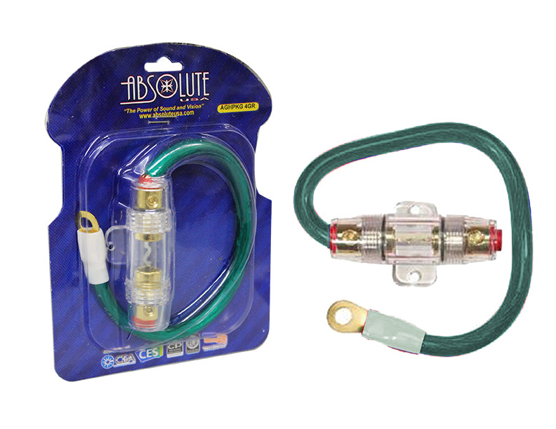 Absolute AGHPKG4GR 4 Gauge Green Power Cable and In-Line Fuse Kit with 60A Fuse and Ring Terminal