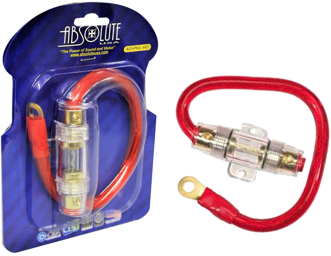 Absolute AGHPKG4RD 4 Gauge Red Power Cable and In-Line Fuse Kit with 60A Fuse and Ring Terminal