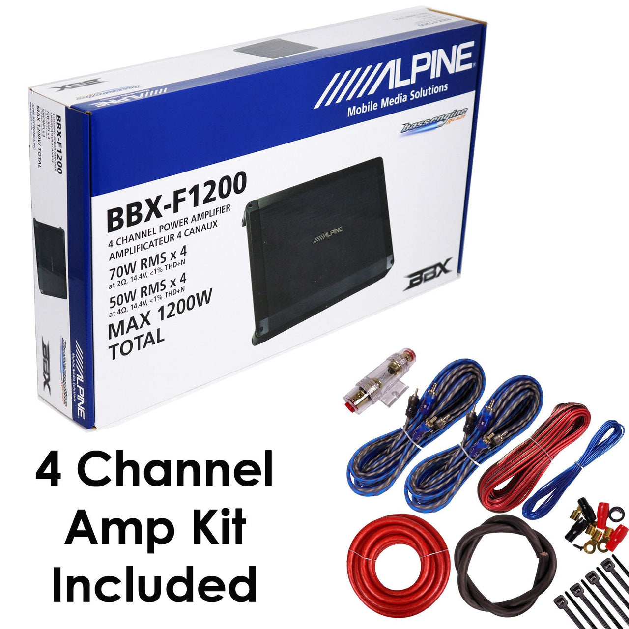 Alpine BBX-F1200 1200 Watts 4-Channel BBX Series Class A/B Amplifier w/ Amp Kit